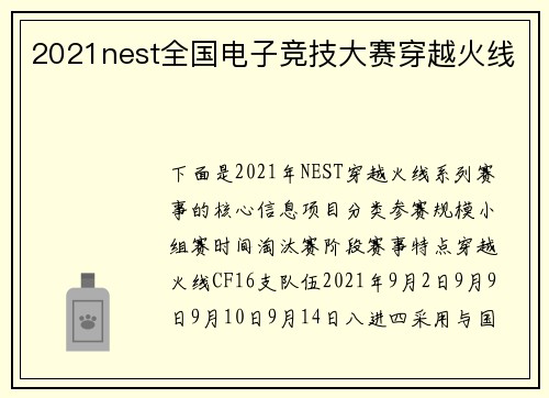2021nest全国电子竞技大赛穿越火线